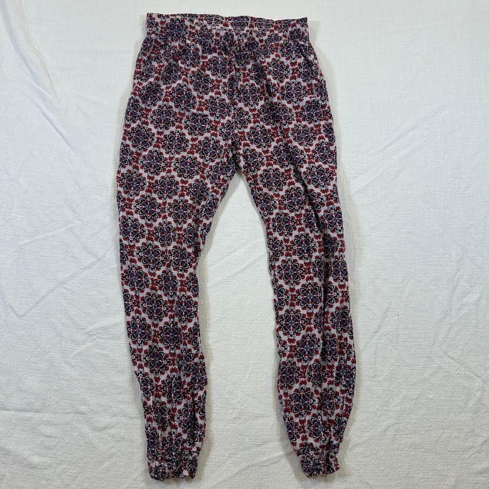 H&M Divided Medallion Print Jogger Pants Red Purple Elastic Waist Size 2